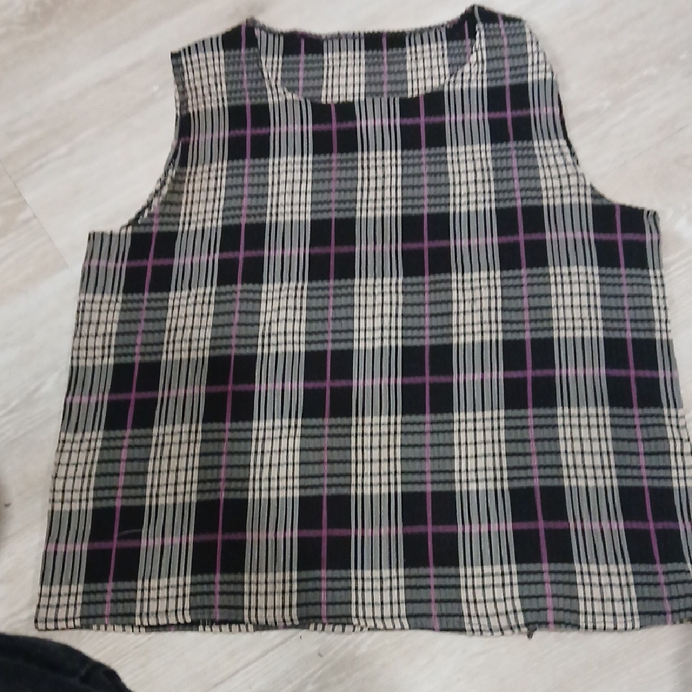 Source Unknown Black and Purple Plaid Blouse